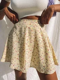 Skirts Boho Floral Print Party Skirt Summer High High Waist Short Beach Frills Sexy Frills for Women 2024