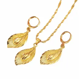 14 K Solid Gold GF Necklace Earring Set Women Party Gift Big Leaf Set Daily Wear Mother Gift Diy Charms Girls Fine Jewelry O6YH#