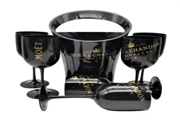 Mystery Black Ice Bucket and 6 Moet Glass for Family Party06434307