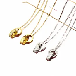 2024Choker Womens Halskette Liebe Schmuck Gold Anhänger Dual Ring Stainl Stahl Jewlery FI Oval ineinandergreifende Ringe Clavicular -Ketten -Halsketten Desi u8tb#
