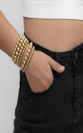 6pcsset 6mm 8mm 10 mm Goldfarbe Perlen Armband für Frauen Trendy Statement große runde Perlen handgefertigt
