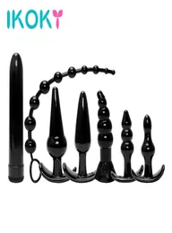 Ikoky 7pcsset Anal Plug Kombination Vibrator Butt Plug Erwachsene Produkt Analperlen Sexspielzeug für Frauen Clitoris Stimulator Sex Shop Y5441163