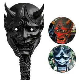 Party masker vuxna unisex halloween japanska förseglade prajna djävul hanya noh kabuki demon oni samurai full ansiktsmask svartblå och röd Q240508