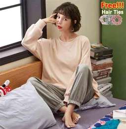 ATUENDO Autumn Vintage Solid Pajama Sets for Women 100 Cotton PJS Satin Soft Sleepwear Atoff Home Korean Silk Lounge Nightwear 212967223