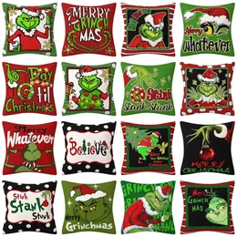 Cartoon Christmas Pillow Cases Grinch Cases موضوع وسادة تغطية تغطية الزخرفية المطبوعة لزخارف سيارة أريكة المنزل 16 حالة أنماط