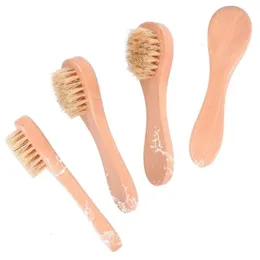 Benunci per la pulizia della spazzola per esfoliazione naturale facciale per spazzole a secco e strofinamento con manico in legno