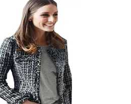 여성 패션 코트 가을 가을 겨울 얇은 검은 색 체크 무늬 트위드 캐주얼 격자 무늬 재킷 겉옷 FS0273 2012107699574