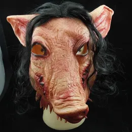 Party Masks Halloween Horror Mask New Pig Head and Hair Caveira Rollspelande dräkt Real Latex Holiday Supplies Wolf Q240508