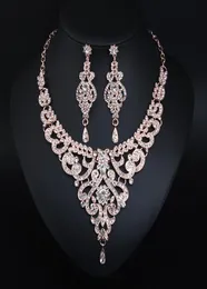 Hochzeitsschmuck Set Strass -Kristall Halskette Halskette und Drop -Ohrringe Accessoires für Frauen Braut Luxus Party Geschenk8077873