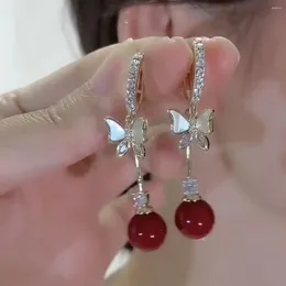 Dangle Earrings Temperament Zircon Pearl Butterfly Drop For Women Shiny Crystal Bow Long Tassel Girls Daily Party Jewelry Gift