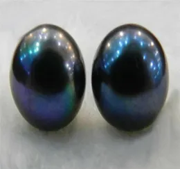 Große Menge 1213 mm echte natürliche schwarze tahitianische Perle Perlenperlenstollen Silberohrringe AAA4386275