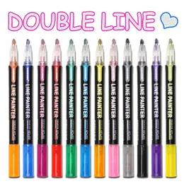 8/12 PCS /Set Outline Marker Pen Double Line Pen DIY Scrapbooking Metal Marker Glitter for Drawing Doodling 240425
