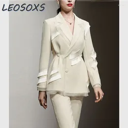 Frauen zweisteuelische Hosen hoher Sinn Aprikosen Mode Sets Trendy Design Office Lady Lady Lady Outfits Temperamentanzug Set Set Set