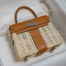 12A 1:1 Top Quality Designer Luxury Handbags Specially Customized Silver Buckle 20cm Picnic Bamboo Cane Bags All Hand Woven Brown Casual Tote Bags With Original Box.