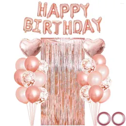 Decoração de festa 36pcs ouro rosa balões de látex misto de feliz aniversário tinsel de taisle