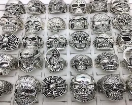 Bütün 30 PCSlot Yüzük Mix Styles Silver Metal Alaşım Erkekleri Gotik Kafatası İskelet Ring Punk Biker Moda Jewelry8087577