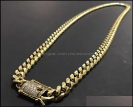 Ketten Halsketten Anhänger Schmuck Männer 18k Goldton 316L Edelstahl Kubaner Linkkette Halskette Bordstein mit Diamanten Verschluss Schloss 9899784