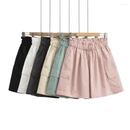 Women's Shorts Zach Ailsa 2024 Spring Product Fashion Versatile High Waist Elastic Solid Color Pocket Decoration