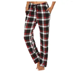 Pijama xadrez de roupas de dormir feminina Pontas de pijama de mulheres impressas femininas casuais largura para dormir esportes confortáveis ioga longa pijama feminina