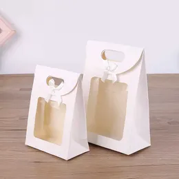 3pcs 선물 랩 10pcs 검은 색/흰색 선물 가방 명확한 창 크래프트 종이 가방 손잡이 사탕 비스킷 케이크 포장 상자 아이드 무바라크 선물 가방