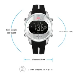 CWP 2021 KT Mens Sports Digital LED -klockor med silikonrem Male Arvur Waterproof Luminous 2 Time Watch Relogio Masculino 223G