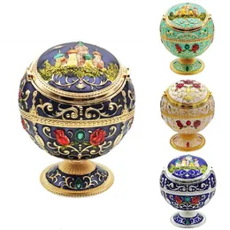 Beau-Windproof Ash Tray Vintage Zinc Alloy Gloys Globe Globe Lid Tabletop Portable Home Decor