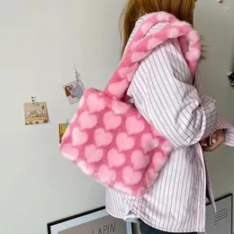 Bag Fluffy Winter Big Schulter für Frauen Leoparden Zebra Druck Achselhöhlen Taschen lieben Herzmuster weiche Plüsch warme Pelz -Tasche