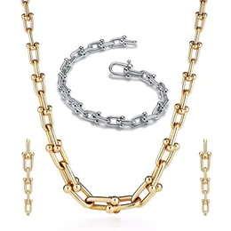 Роскошные дизайнерские подковообразные браслетные серьги ожерелье женская нержавеющая сталь мода простая пара цепные ожерелья для ювелирных украшений девочка ACC 256M