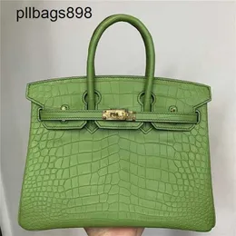 Toppkohude handväska Brkns äkta lädergrön krokodil hudmell med halv honungsvax liten 25 med läderuw9itgqe
