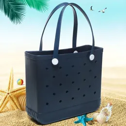 Silicone bogg beach bag summer handbags storage bag eva rainbow shoulder shopping bags washable plastic with handle hole solid punched candy color he04 a H4