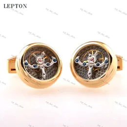Lepton Sale Sale Movement Tourbillon Cufflinks for Mens Lepton High Quality Watch Steampunk Gear Cuff Links Relojes Gemelos 847