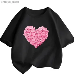 Футболки розовая в форме сердца для печати футболка для девочек. Повседневная милая футболка подарок молодая девушка модная цветочная детская летняя одежда2405