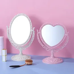 Heart Shaped Makeup Mirror Vintage European Style Acrylic Single Side Swivel Desktop 240509