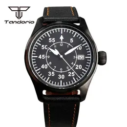 Andere Uhren Tandorio Black PVD Pilot 39mm 20Bar Dive Men Automatic NH35A Ment Datum Display Sapphire Glass Big Screw Crown T240508