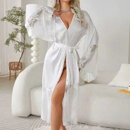 Kvinnors mantel Big Lace Sleeve Robe Long Kimono Bathrobe Gown Lady Sexig Nightdress Bridal Wedding Dress Rayon Intime Lingerie Sleepwear