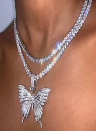 Oświadczenie Big Butterfly Naszyjnik CZ łańcuch dhinstone dla kobiet Bling Tinnis Chain Crystal Choker Naszyjnik Hip Hip Jewelry 3371925