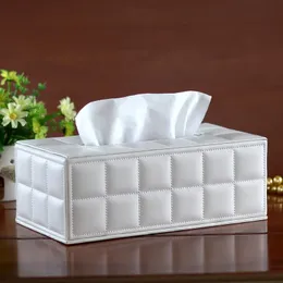 Home Supplies Black Leather Rectangular Tissue Box Sheepskin Pattern Car Line Grid Draw Paper Box Living Room Tissue Box