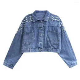 Giacche da donna in perdita di jean denim corto per donne sciolte chaqueta mujer cappotto da ufficio autunno fiore femminile