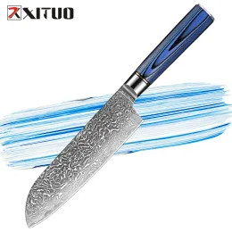 Xituo Santoku Knife 7 بوصة Damascus Kitchn Knife Ultra Sharp Blade أفضل سكين Santoku لمطعم Pro Chef Restaurant-Blue G10