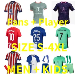 2024 2025 Atletico Madrids Soccer Jerseys 23 24 25 Player Version Morata M. Llorente Correa Camiseta Football Shirt men Kids Kids Griezmann R. de Paul Carrasco