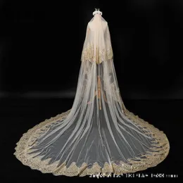 Bridal Veils Wedding Veil 2021 Fru Win Champagne Applique Two-Layer Cathedral Luxury Bling With Comb F 312V