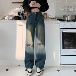 Женские джинсы винтажная женщина Caual Alll Match Kawaii смешные вышивающие джинсовые брюки с высокой талией брюки в корейском стиле Y2K Pantalons