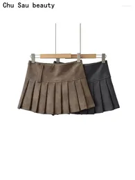 التنانير chu sau Beauty 2024 Women Fashion Sweet Pu Pu Leather Mini Skirt Sexy Slim Short Short Side Side Skorts