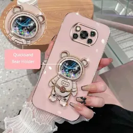 Cell Phone Cases Xiaomi Poco X3 Poco X3 Pro Poco X3 NfC Luxury Electroplated Quicksand Cartoon Bear Folding Stand Phone Case Cover J240509