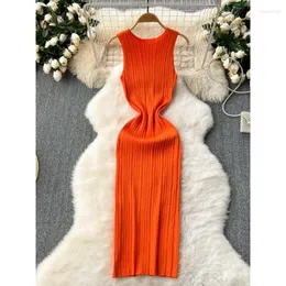 Casual Dresses Women Sexy Sleeveless Slim-fit Hip Vest Knitted Dress Fashion Summer Stretch Spice Girl Office Lady O Neck Elegant