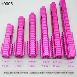 Original 79101213.515 Rail de guarda -mãos keymod anodizado rosa com 3 x seções de tecelão picatinny+porca de alumínio RR