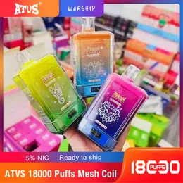 Vaper 18000 sbuffi 18k da 18k Nuove sigarette elettroniche originali presentano bobina in mesh 18 ml di vapotteri usa e getta penna 5% ricaricabile 750 mAh ATVS 18000