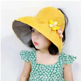 Berets Foux Sun Hats Summer Kids Girls 여자 소년 chidren wide brim 접이식 빈 탑 만화 귀여운 바이저 그늘 표지 얼굴 UV 보호 2024