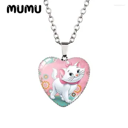 Pendant Necklaces 2024 The Aristocats Heart Necklace Marie Berlioz Toulouse Glass Printed Po Handmade Jewelry Gifts Children