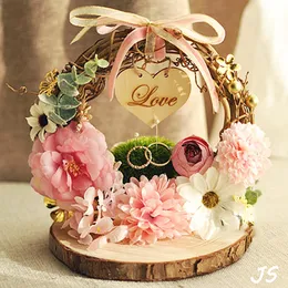 숲 둥지 반지 베개 소지자 분홍색 꽃 사진 소품 약혼 결혼 장식 웨지 결혼 제안 아이디어 무료 배송 300s